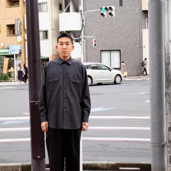 Cale カル 「ウールストライプ ダブルポケットシャツ