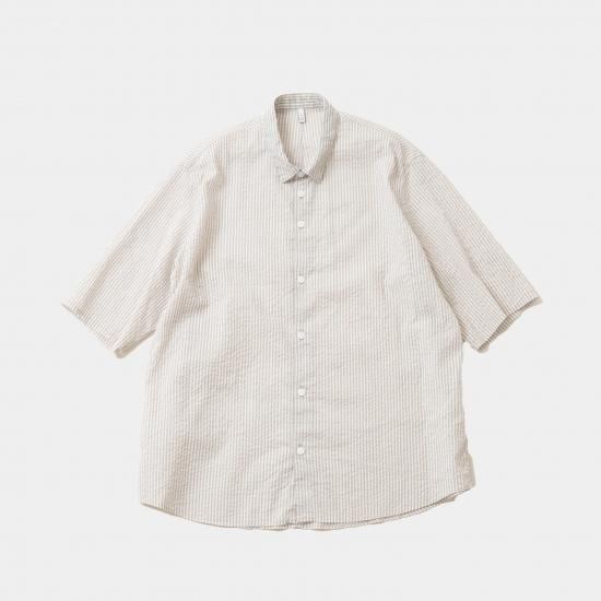 タマキニイメ　オープンカラー　ストライプ　シャツ　ワンピース ホワイト タマキニイメ オープンカラー ストライプ シャツ ワンピース