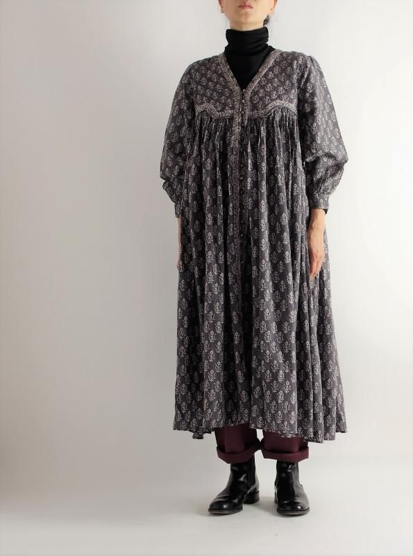Maison De Soil メゾンドソイル ラジャスタンタックギャザーワンピース Block Print バナナブラウン 川越レディースセレクトショップ
