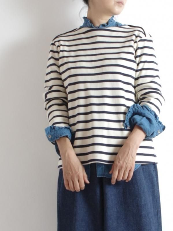 HAND ROOM WOMENS バルキー ボートネックカットソー ボーダー