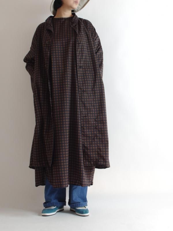 Yarmo(ヤーモ) Gingham Print コート - バナナブラウン - 川越