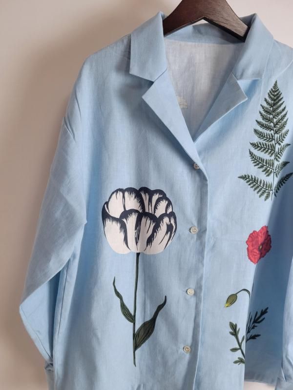 ボヘミアンズ　ボタニカル模様　フレンチスリーブ　シャツ　サイズ2 Bohemians(ボヘミアンズ) フレンチスリーブシャツ TAMARA LAWN