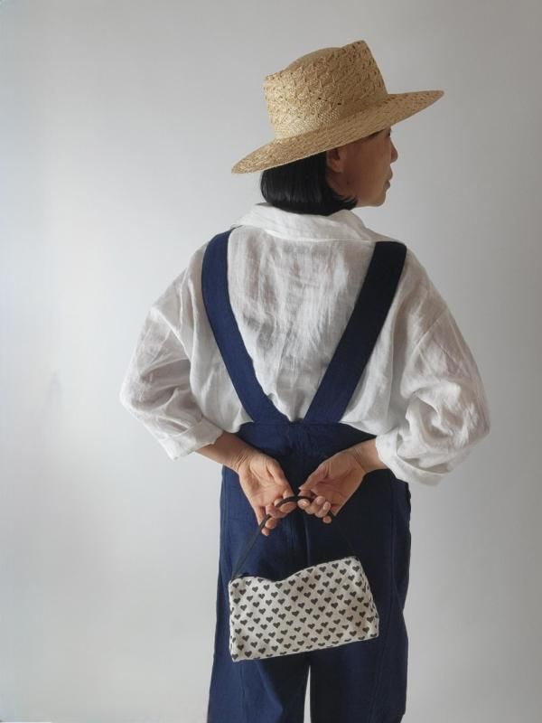 コットンヘンプサロペット 手織りコットンヘンプウエストひもサロペット