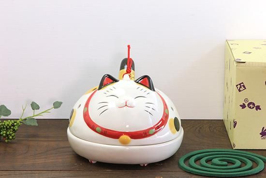 Amazon.co.jp: 薬師窯 染付 招き猫 蚊遣器 高さ20cm 日本製 4431