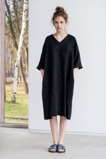 not PERFECT LINEN | washed linen KIMONO tunic (deepest black) | 95cm