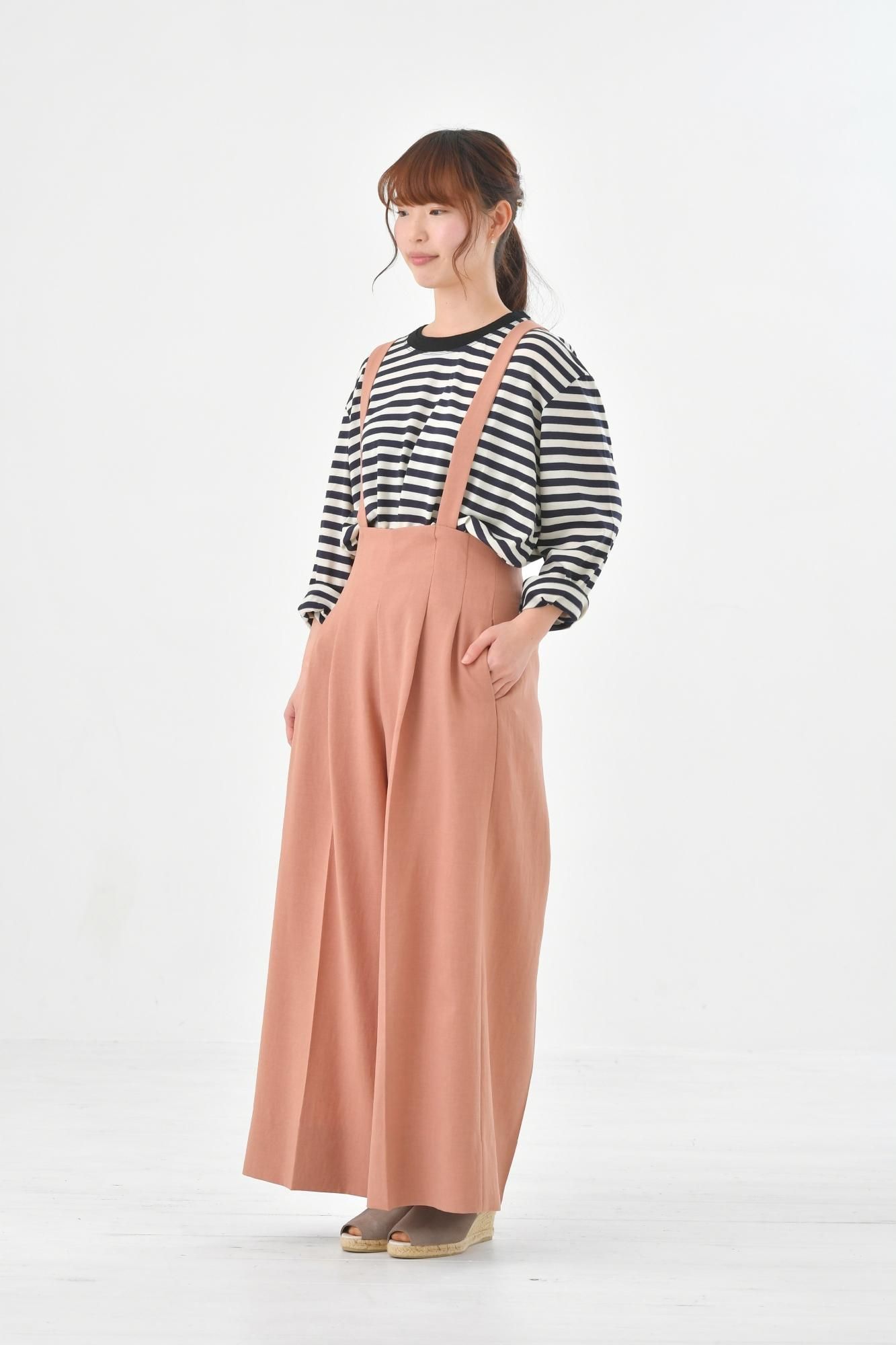 Whyto サスペンダーワイドパンツ Pink Beige ボトムス