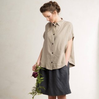 LOVELY HOME IDEA | Loose fit linen short sleeve shirt (flax grey)【リネン 麻 ナチュラル 半袖】