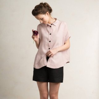 LOVELY HOME IDEA | Loose fit linen short sleeve shirt (dusty rose)【リネン 麻 ナチュラル 半袖】