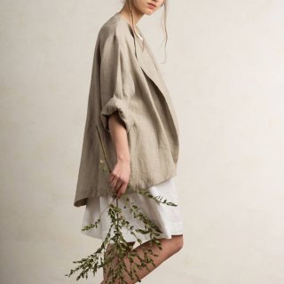 LOVELY HOME IDEA | Loose fit linen jacket/cardigan (flax grey)【リネン 麻 ナチュラル 半袖】