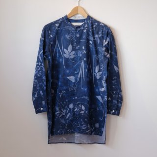ASEEDONCLOUD | pajama shirt (flower blue print) | 送料無料 アシードンクラウド ボタニカル シルク混