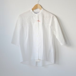 STAMP AND DIARY | ベルトカラータックブラウス 7分袖 (white) | 送料無料 トップス ブラウス 刺繍 お洒落