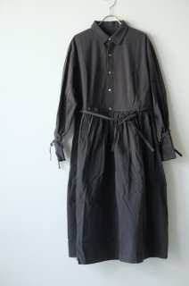 the last flower of the afternoon | 残る雨痕 gather shirt dress (charcoal) | 送料無料 ワンピース レディース