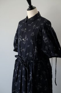 the last flower of the afternoon | 路傍の花 gathered shirt dress (black) | 送料無料 ワンピース レディース