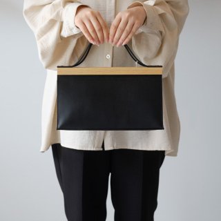 yuruku (ユルク) | Clap Wood Square Hand Bag S (black) | ハンドバッグ 国産 上質レザー