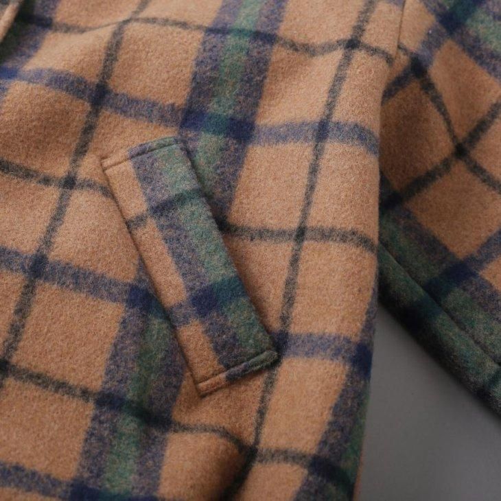 KELEN ケレン   NO COLLAR COCOON JACKET "MARBO CHECK" camel   アウター 秋冬