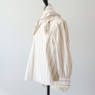 ASEEDONCLOUD | Zephyros scarf tunic (stripe/off white) | スカーフ付きチュニック ブラウス 送料無料 アシードンクラウド ストライプ 