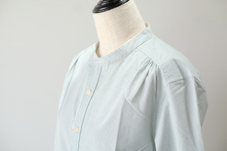 ASEEDONCLOUD | Handwerker HW collarless shirt (stripe/green) size XS | シャツ  ボタンダウン アシードンクラウド グリーン ストライプ