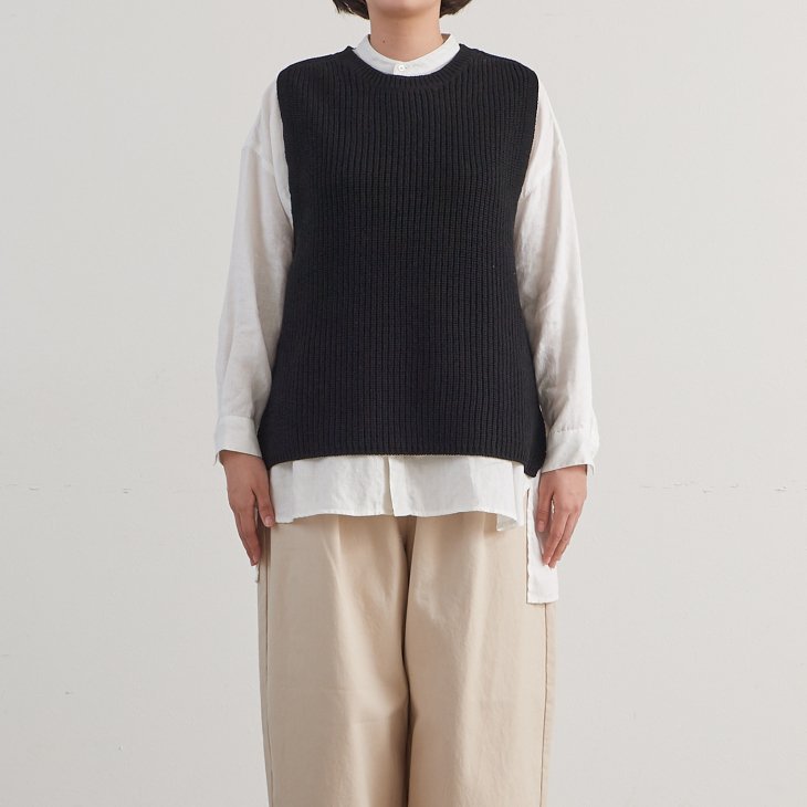 HEAVENLY (ヘブンリー) | Cotton Linen Mix Knit Vest (black ...