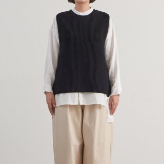 HEAVENLY (ヘブンリー) | Cotton Linen Mix Knit Vest (black) | ベスト トップス お洒落 