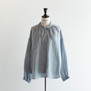 HEAVENLY (إ֥꡼) | Linen Frill Ribbon Blouse (blue) | ȥåץ  ֥饦 ޯ 