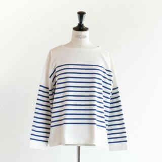 HEAVENLY (إ֥꡼) | Cotton Mix Knit Border Wide Basque Shirt (blue) | ȥåץ ܡ ץ