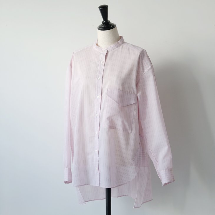 Porter des boutons (ポルテデブトン) | ストライプバンドカラーシャツ (pink) | トップス ブラウス ストライプ