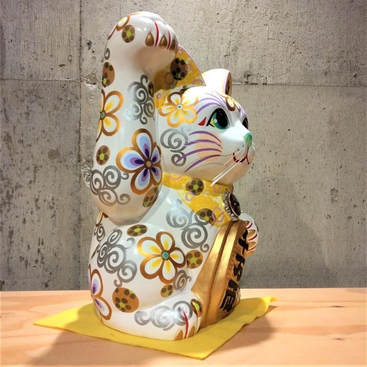 招き猫8号（黄） 正倉院モチーフ模様（安江美香作） - ふくろう