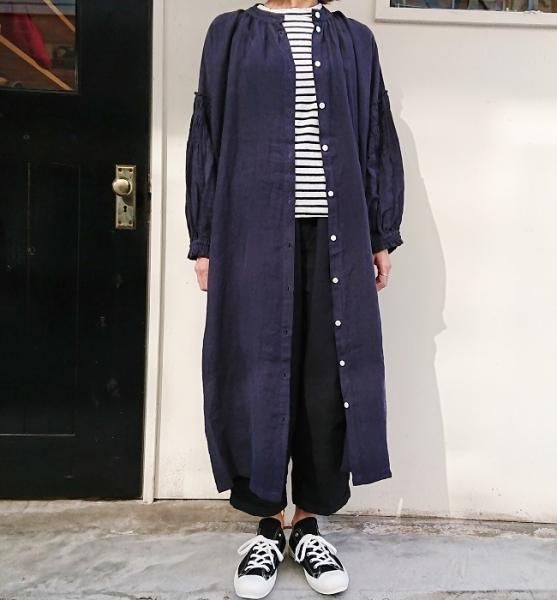 YARRA ボリュームスリーブ前開きワンピース