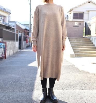 YARRA メリノウールロングニットOP(D,BEIGE/GRAY/NAVY)
