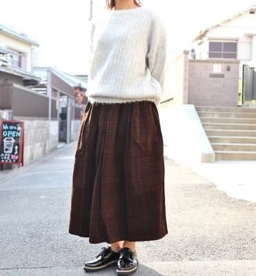 ichi 細コーデュロイランダムチェックスカート
