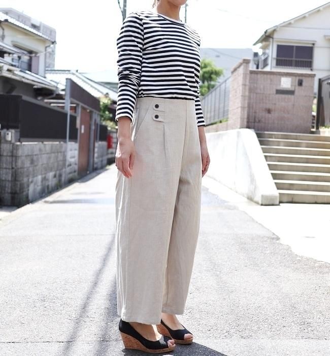 LE CIEL 綿麻マリンワイドパンツ