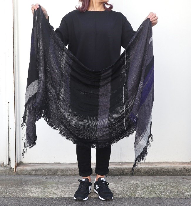 tamaki niime roots shawl middle(woolcotton) BK/NV