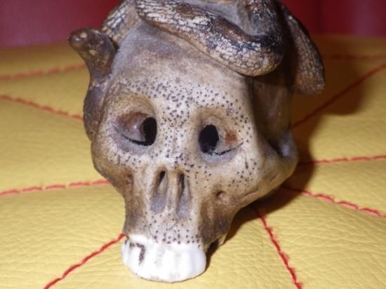 【珍品】ドクロ蛇髑髏　陶器製スカル置物 約10cm 珍品】ドクロ蛇髑髏陶器製スカル置物 約10cm