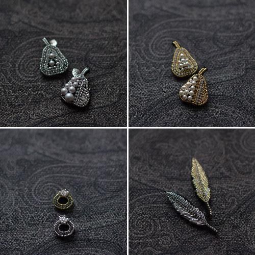 オトナのビーズ刺繍ブローチmore~洋ナシまるまる・カット