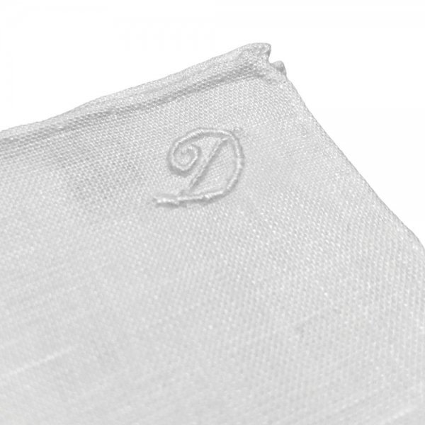 MUNGAI ( ムンガイ ) ポケットチーフ ホワイト "D"  ワンポイント 刺繍 ハンドメイド リネン イタリア製