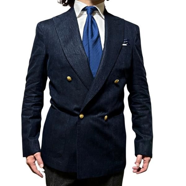 De Petrillo (デペトリロ) 下掛け ダブル前ジャケット ネイビー De Petrillo (デペトリロ) 下掛け ダブル前ジャケット ネイビー