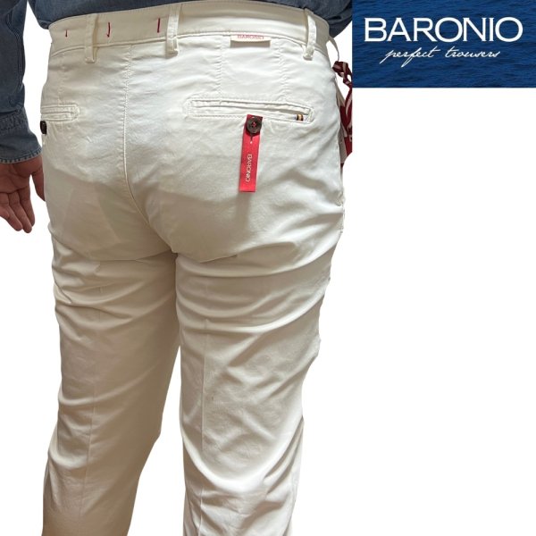 50％OFF】 BARONIO ( バローニオ ) スリム パンツ ホワイト コットン