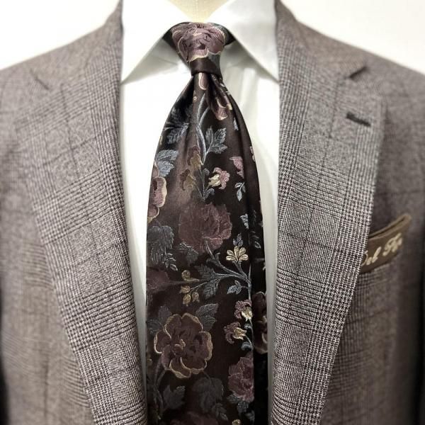 Holliday & Brown ネクタイ | ブラウン 花柄 シルク - Del Fiore