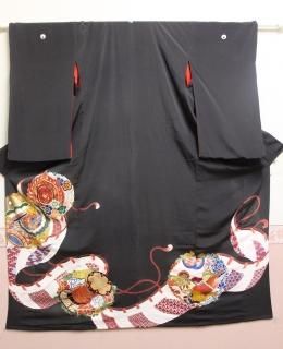 高級古典 関芳/最高級金彩刺繍友禅 黒/シルバー レース