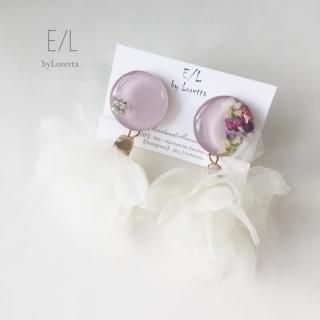 Circle mix flower chiffon tassel pierce/earring