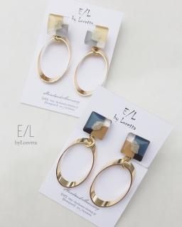 (2)Square 3color oval hoop pierce/earring