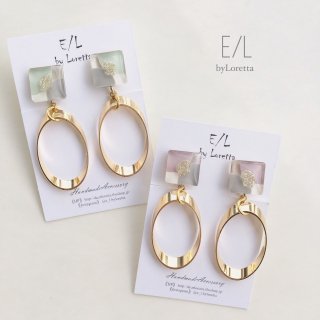 (2)Square 3color oval hoop pierce/earring