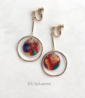 Circle marble stick hoop pierce/earring