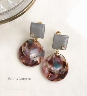 Color square marble hoop pierce/earring
