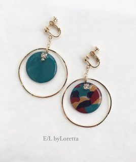 Asymmetry art marble hoop pierce/earring(Green Mix)