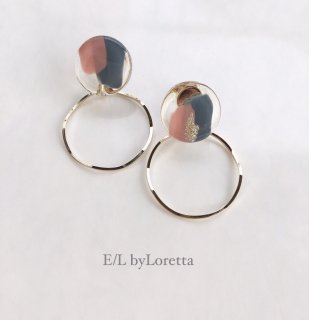 2way art circle hoop pierce/earring(Pink)