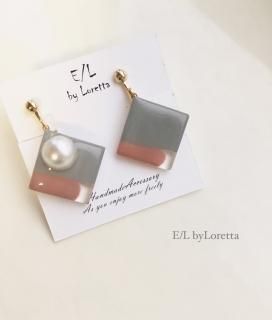 Asymmetry art pierce/earring(Pink  Gray)