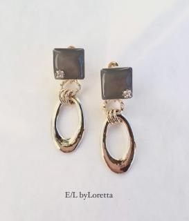 Color square w hoop pierce/earring(Graige)