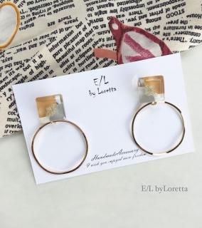 3color square hoop pierce/earring(Mustard)