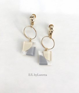 Square color hoop pierce/earring(IvoryGray)